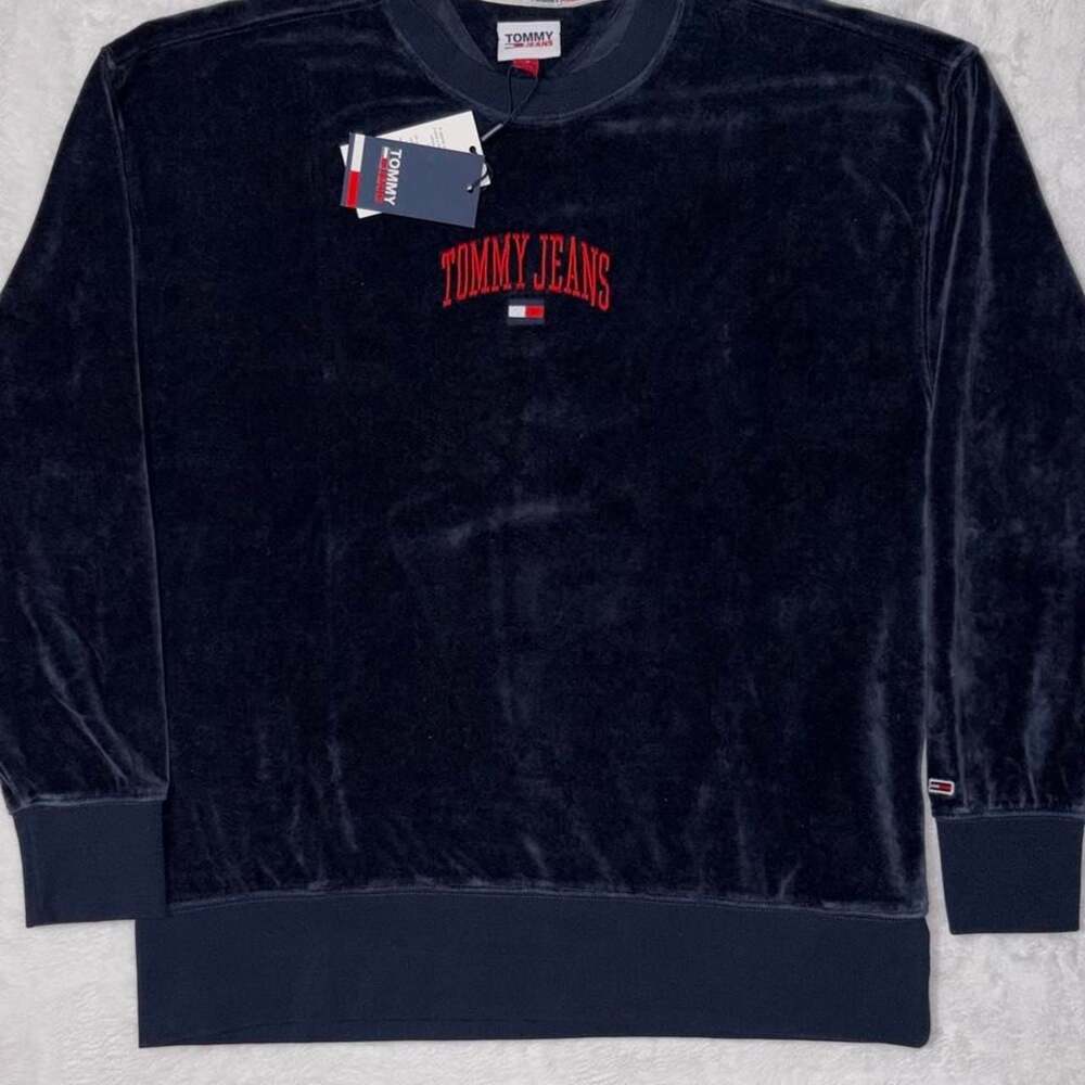 Tommy Jeans Navy Velour Crewneck Sweatshirt